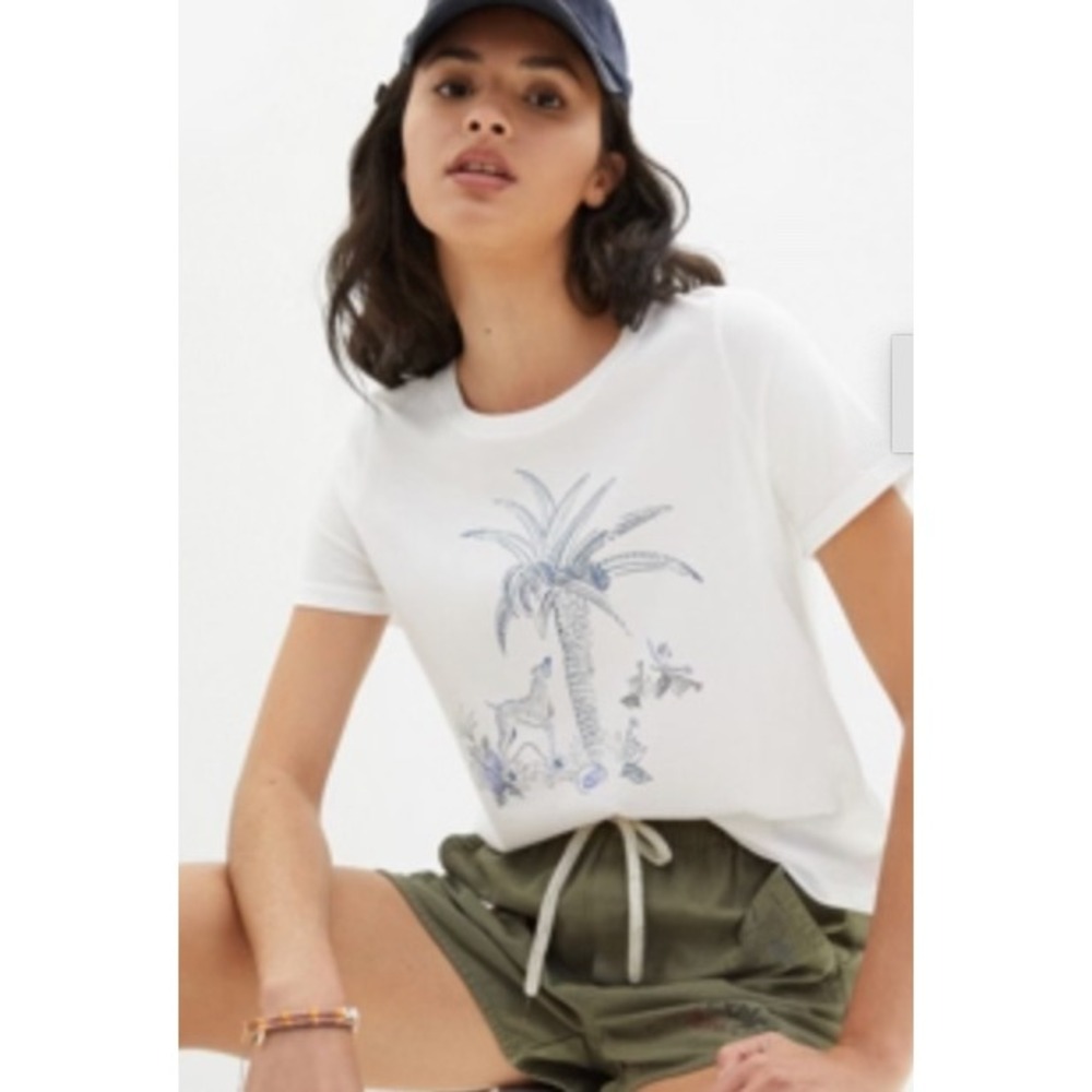 Anthropologie White Palm Tree Gazelle Graphic Tee Women Medium Excellent